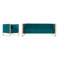 Manhattan Comfort 2-SS559-TL Trillium 2-Piece Teal and Rose Gold Sofa and Armchair Set